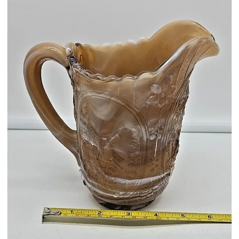 Vintage Imperial‎ Ruby Glass Caramel Slag Embossed Windmill Pitcher